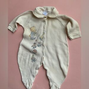 Vintage 90s Cream Kids One Piece with Playful Print